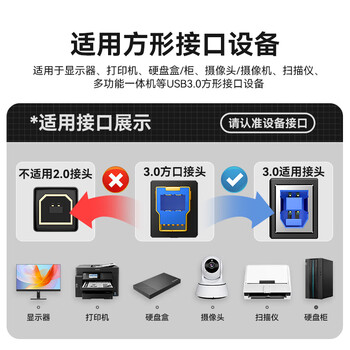山泽USB3.0高速打印机数据连接线0.5米 A公对B公上行线AM/BM方口移动硬盘盒数据连接线 黑色 SDY-01C
