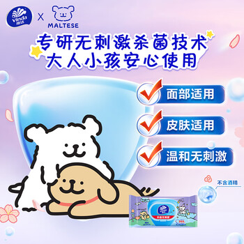 维达（Vinda）杀菌湿巾 80片*5包 线条小狗IP款 杀菌率99.9% 湿巾大包 湿纸巾