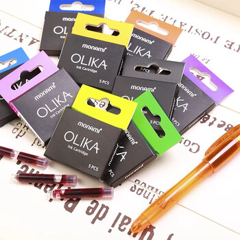 【开学必备】慕那美（monami）OLIKA彩色钢笔墨囊 透明墨胆手账钢笔原配墨囊5支装 蓝色02099T