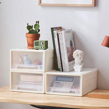 清野の木 衣物收纳箱抽屉收纳盒储物箱 14L透白 3个装