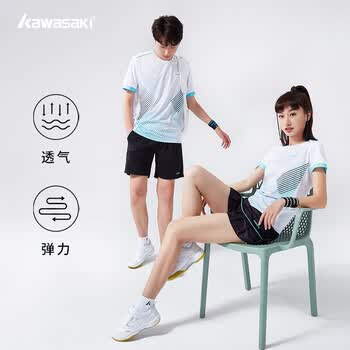 川崎（KAWASAKI）羽毛球服套装女款运动速干短袖T恤训练队服A2806 白黑 2XL
