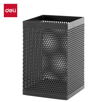 得力（deli）金属网纹方形笔筒 办公学习用品桌面收纳盒 黑色