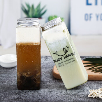 侑家良品10套一次性杯子女生高颜值奶茶果汁咖啡带盖贴纸方形饮料杯500ml