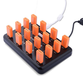 西普莱 工业级16口usb2.0分线器hub集线器带电源U盘 TF卡高速版拷贝机 单线版（A-100） 配16个蓝色胶套