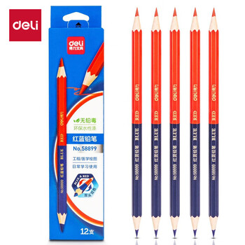 得力（deli）12支红蓝铅笔双头设计绘图工业工程木工标记彩色铅笔学生开学礼物