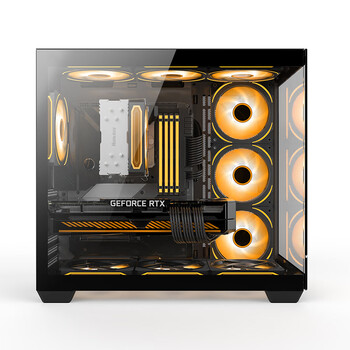 航嘉（Huntkey）S980龙卷风黑色全景版海景房机箱（钢化玻璃/左右分区/360水冷/10风扇位/ATX主板/40系显卡）