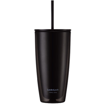 乐扣乐扣（LOCK&LOCK）双层吸管塑料杯学生上班族夏日大容量畅饮便携水杯750ML黑色 