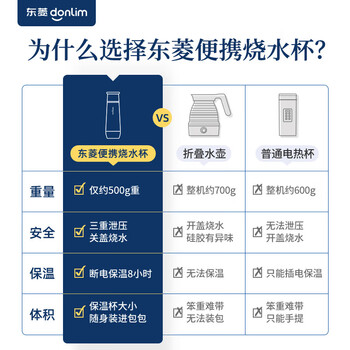 东菱（Donlim） 便携式电热水杯电水壶 旅行烧水杯 小型冲奶防烫养生保温杯 棉云白 DL-B1
