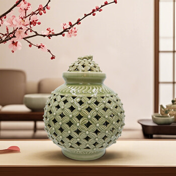 中国古美術品、耀州窑刻花鳥小口四系花瓶、 宋瓷收藏耀州窑雕刻花鸟纹玉壶春瓶古董古玩旧货老货收藏摆件_虎窝淘