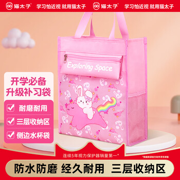 猫太子补课手提袋补习袋美术收纳袋小学生专用工具袋手提大容量儿童双肩书包学习袋手拎帆布袋开学季礼物