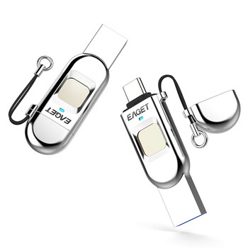 忆捷（EAGET）128GB Type-C USB3.1 HF-C01指纹加密手机U盘 双接口手机电脑多用 隐私安全保护 商务娱乐优盘 