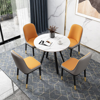 擎宅岩板洽谈桌椅组合会客桌售楼处接待桌会议桌办公小圆桌 一桌4白椅 擎宅岩板洽谈桌椅组合会客桌售楼处接待桌会议桌办公小圆桌 一桌4白椅