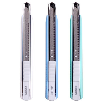 得力小号美工刀壁纸刀铝合金外壳快递刀开箱刀裁纸刀9mm简约办公用品 2086 浅蓝