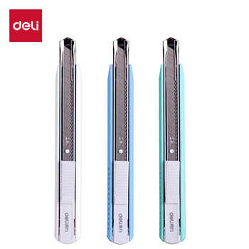 得力小号美工刀壁纸刀铝合金外壳快递刀开箱刀裁纸刀9mm简约办公用品 2086 浅蓝