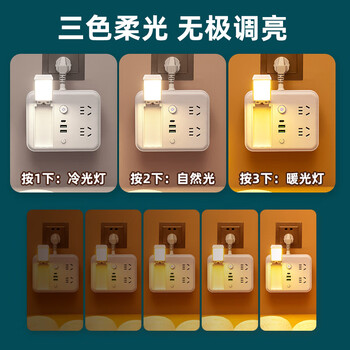 苏士赫尔摩【360° 旋转小夜灯+遥控】多功能 2USB+Type-C 4位0.1米插排 插座 一转多办公学习小夜灯排插