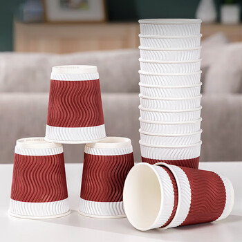 得力（deli）280ml一次性纸杯 杯子/水杯 防滑三层加厚波纹红色 500只装 LL200