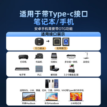 山泽Type-C高速打印机线1.5米 手机电脑通用方口打印机数据连接线适用爱普生惠普HP佳能打印机 CTB15