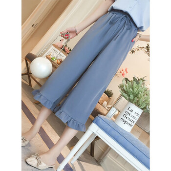 200斤妹2024春夏阔腿裤喇叭裤七分裤休闲女裤 蓝色 xl【图片 价格