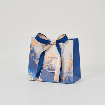 欧利文伴手礼小号包装袋中号纸袋手提袋儿童生日礼物袋子高档精致丝带礼品袋18x16x10cm 宝蓝紫幻4个装