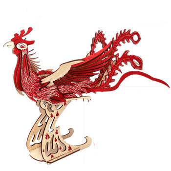 切割板儿童玩具3d立体拼插模型 拼装拼图木质动物diy手工木制 凤凰