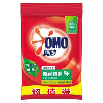 奥妙 洗衣粉 除菌除螨1.45KG*2袋 温和护衣 去污去渍+湿巾1片装