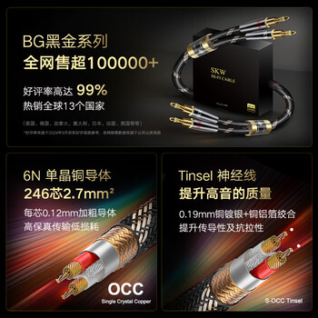 SKW 发烧级 6N单晶铜音箱喇叭线 Y插香蕉头音频线 Hi-Fi功放胆机主音响连接线 BG05-1.5米（单条）