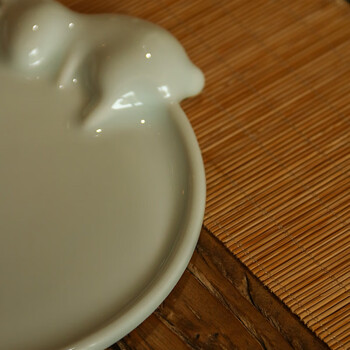 一海堂 文化  文房四宝 书法绘画国画工具一物多用墨汁调色盘砚台笔搁笔洗镇尺景德镇陶瓷 月兔调色盘