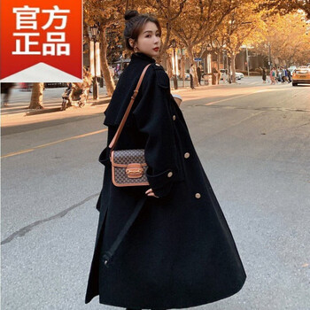 gsty品牌秋冬大尺码酒红色毛呢外套女200斤感宽松长款呢大衣黑色夹棉