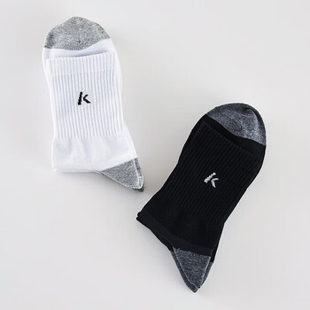 川崎KAWASAKI专业羽毛球袜跑步运动袜透气包裹减震男款薄中袜3双装KW-R141D 黑/白/灰