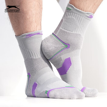 史莱辛格（Slazenger）功能网球袜男女加厚吸汗防脱羽毛球袜透气运动袜3双装 男士灰色