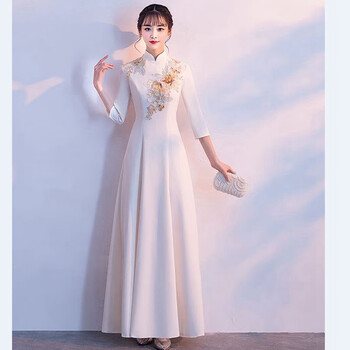 礼仪小姐礼服旗袍迎宾服装女新款学生合唱演出服颁奖中国风高端长裙