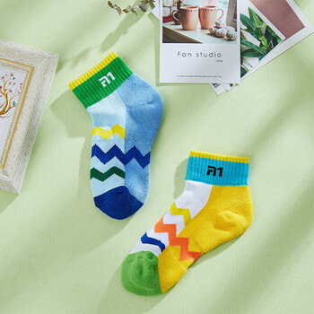 Taan泰昂羽毛球袜子儿童专业户外运动袜中筒毛巾底606 绿紫色2双装