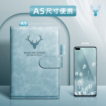 金值 a5带磁扣笔记本子超厚商务记事本加厚大学生日记本办公文具用品皮面本子工作本会议记录本 烟雾蓝/416页