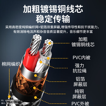 臻威（ZHENWEI）双6.5转双莲花音频线 大二芯6.35mm公转2RCA红白公头功放调音台转音响插头转换线-2M