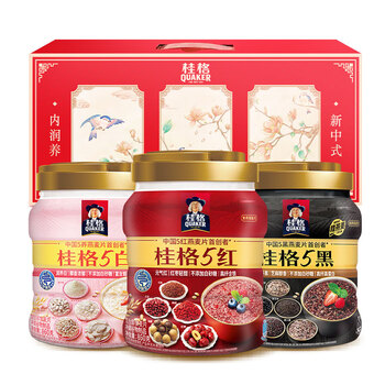 桂格5养燕麦片礼盒860克*3 5黑+5红+5白添加黑芝麻礼盒送长辈