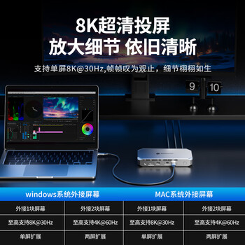 尤达大师雷电4扩展坞8K超清三屏异显拓展坞一站式影视剪辑支持菊花链适用黑神话悟空台式电脑