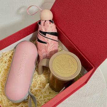 蕉下胶囊黑胶晴雨伞搭配星巴克幸运金款桌面杯套装