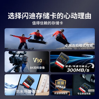 闪迪(SanDisk)512GB SD内存卡 V90 8K U3 C10 高速相机存储卡 读写速300MB/s IP68 6米防摔 影院级高清拍摄 闪迪(SanDisk)512GB SD内存卡 V90 8K U3 C10 高速相机存储卡 读写速300MB/s IP68 6米防摔 影院级高清拍摄