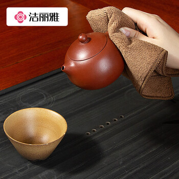 洁丽雅加厚茶巾茶具配件茶垫方巾毛巾擦桌子清洁抹布家用棕色2条运动