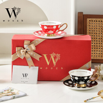 物取（WOOCH）时尚波点咖啡杯礼盒装陶瓷家用杯碟一对新婚乔迁伴手礼送新人