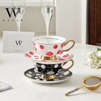 物取（WOOCH）时尚波点咖啡杯礼盒装陶瓷家用杯碟一对新婚乔迁伴手礼送新人