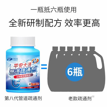 平安大通 下水道管道疏通剂通厨房卫浴地漏油污毛发头发厕所毛发300g*5瓶 平安大通 下水道管道疏通剂通厨房卫浴地漏油污毛发头发厕所毛发300g*5瓶