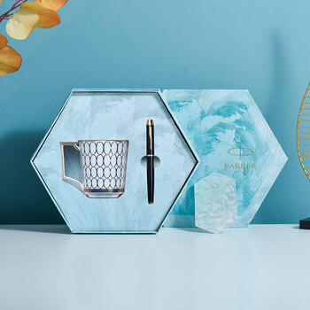 Wedgwood威基伍德 派克联名IM纯黑丽雅金夹宝珠笔金粉年华蓝色马克杯套装