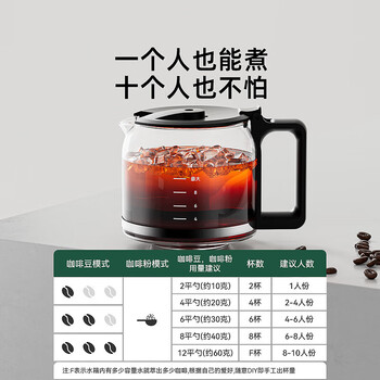 柏翠（petrus）全自动咖啡机 美式滴漏式磨豆研磨一体机 豆粉两用 一键萃取 商务小型办公室煮咖啡壶 PE3200 银色