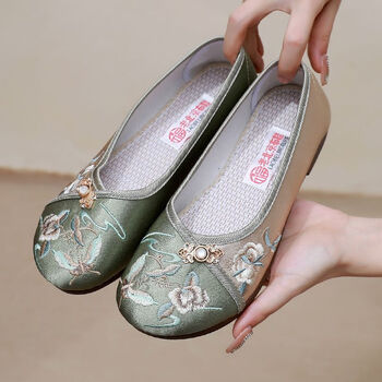 欧伦黛民族风鞋女老北京布鞋女圆头搭配旗袍绣花鞋女汉服鞋女绿色38