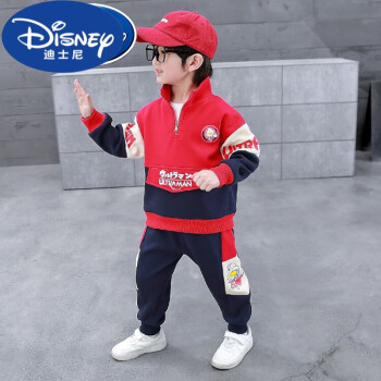 迪士尼品牌童装男童奥特曼套装春秋款儿童衣服男孩春装 红色套装 110cm