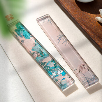 梅林笔庄水晶玻璃镇尺镇纸文房文创压书压纸石毛笔架正尺专业级神器文房四宝砚台创意摆件梨花水晶镇尺
