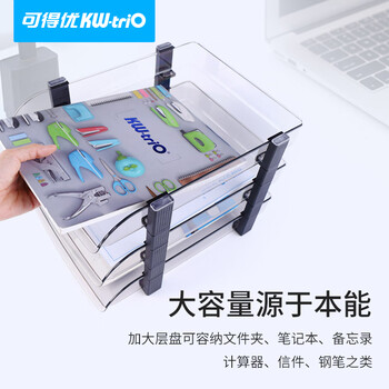 可得优【热门商品】叠加式文件架选择层数桌面透明文件架子多层文件栏文件筐3层资料收纳架