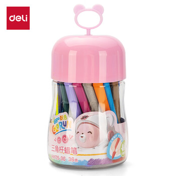 得力（deli）36色三角杆不脏手双头蜡笔可水洗儿童油画棒涂色笔棒(粉)HM715-36美育工具