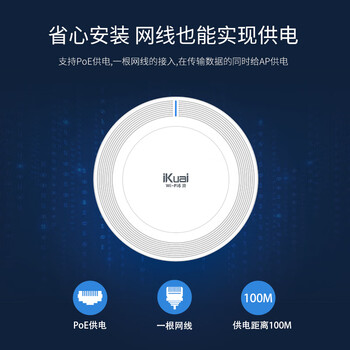 爱快（iKuai）千兆路由器 无线ap吸顶 ax3000 wifi6 商用/企业级 ac+ap 远程控制/全屋组网 poe/DC供电 HX3000